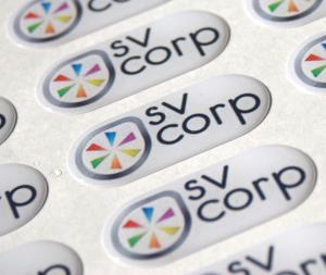 Oválne živicové nálepky pre firmu SV CORP Púchov