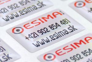 Informačné živicové nálepky pre firmu ESIMA Trebišov