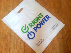 Mliečne igelitové tašky pre firmu RIGHT POWER Žilina