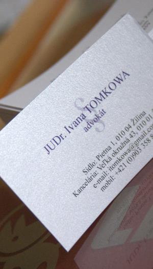 Výroba vizitiek pre žilinskú advokátku pani JUDr. Tomkowú