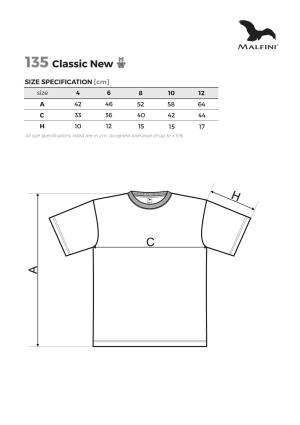 Veľkostná tabuľka tričko Malfini Classic New 135