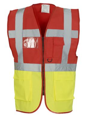 Reflexná vesta  Fluo EXEC, 456 Red/Fluo Yellow
