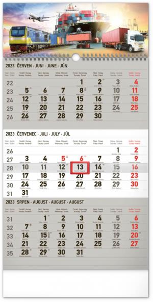 Nástenný kalendár 3-mesačný Špedícia šedý – s českými menami CZ 2023, 29,5 × 43 cm