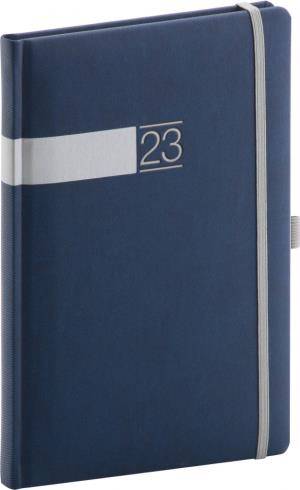Týždenný diár Twill 2023, modro–strieborný, 15 × 21 cm, modrá