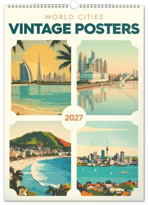 Nástenný kalendár s obrazmi miest  Vintage plagáty – svetové mestá 2027