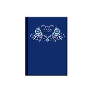Praktický denný diár s ľudovým ornamentom modrý FOLK 2027