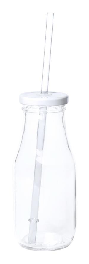 Sklenená fľaša so slamkou Abalon, biela