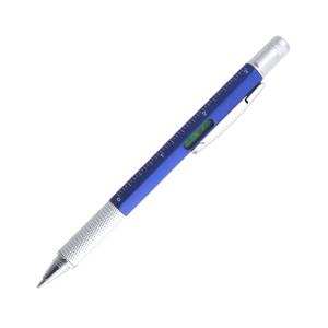 Sauris pero so šrobovákom, vodováhou a pravítkom, modrá