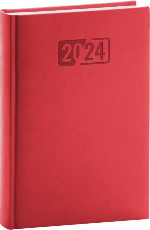 Denný diár Aprint 2024, červený, 15 × 21 cm, Červená