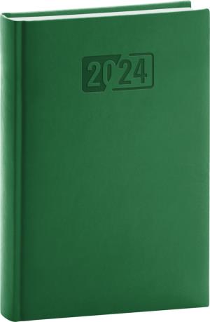 Denný diár Aprint 2024, zelený, 15 × 21 cm, zelená