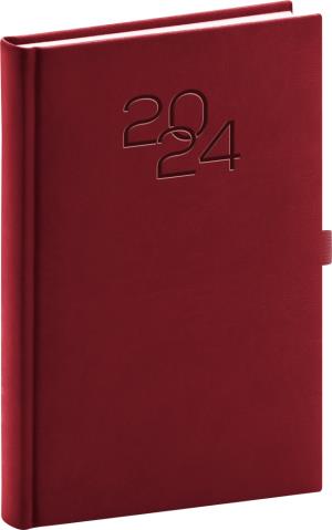 Denný diár Vivella Classic 2024, vínový, 15 × 21 cm, Červená
