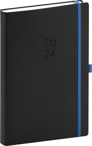 Denný diár Nox 2024, čierny–modrý, 15 × 21 cm, čierna