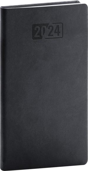Vreckový diár Aprint 2024, čierny, 9 × 15,5 cm, čierna