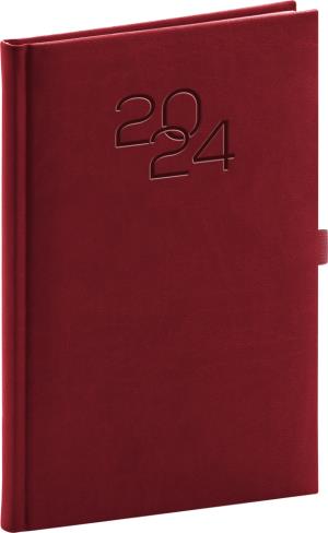Týždenný diár Vivella Classic 2024, vínový, 15 × 21 cm, Červená