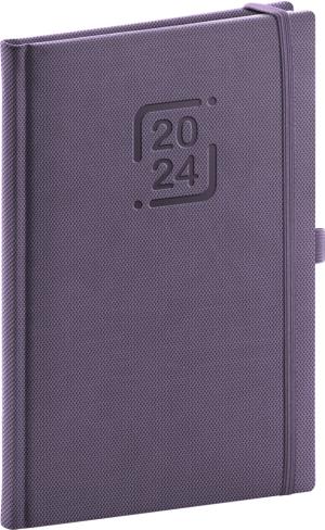 Týždenný diár Catanella 2024, fialový, 15 × 21 cm, fialová