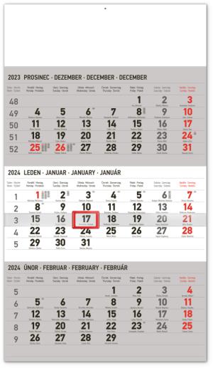 Český nástenný kalendár 3-mesačný štandard šedý CZ 2024 PG