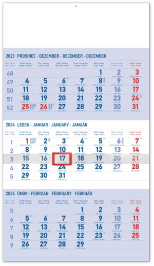 Český nástenný kalendár 3-mesačný štandard modrý CZ 2024 PG