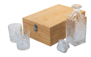 Whisky set, kafara plus 2x pohár Drumore, Bambus Prírodný/Sklo číre