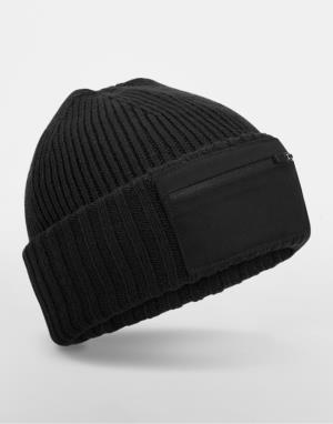 Pletená čiapka Zip Patch, 101 Black