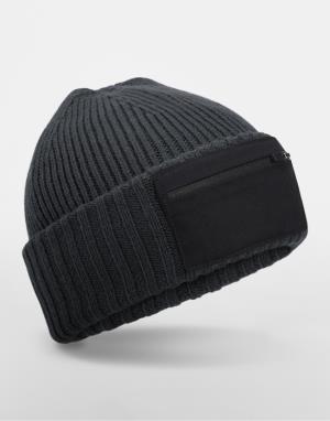 Pletená čiapka Zip Patch, 160 Graphite Grey/Black